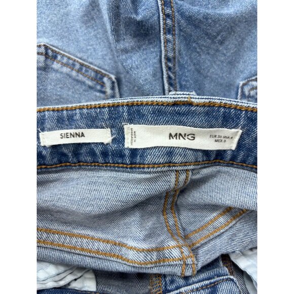 MNG Sienna Womens Wide-Leg Frayed Hem Blue Denim Jeans EUR 36 USA 4 - Picture 3 of 11